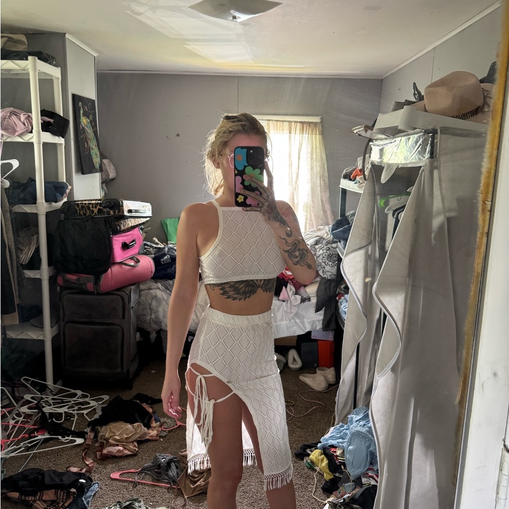 SHEIN White Fringe Two-Piece Dress